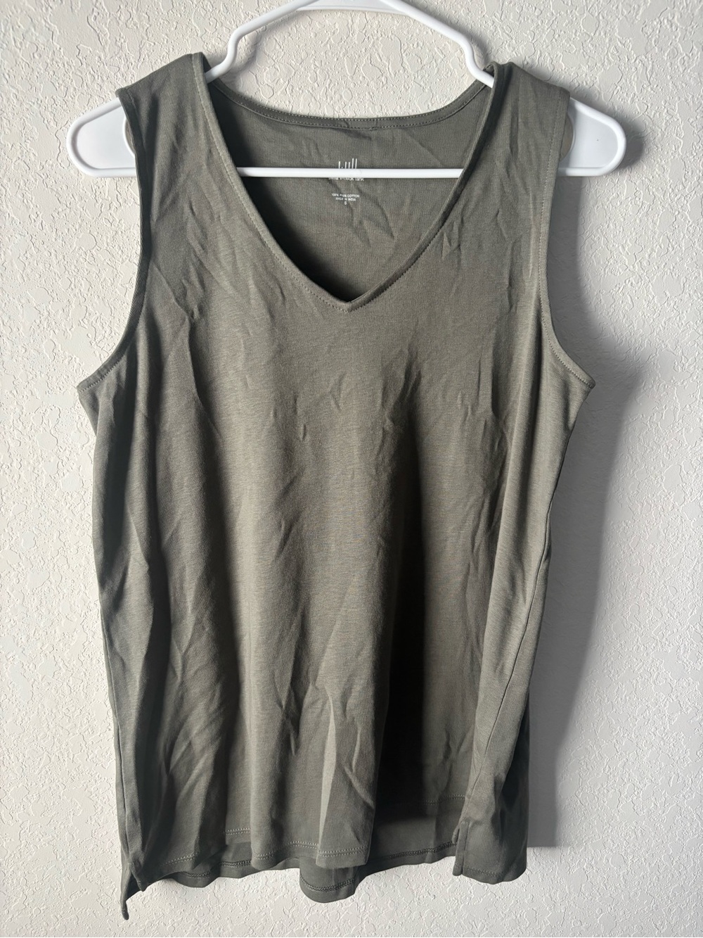 J.Jill Pima Cotton V Neck Tank S Olive Green Relaxed Oversized Layering Top